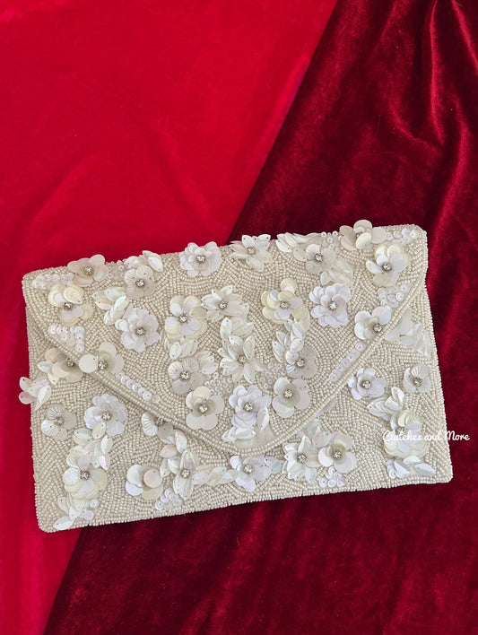 White Floral Envelope Bag