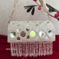 Cylindrical Mirror Bag with Tassles White