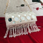 Cylindrical Mirror Bag with Tassles White