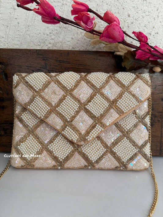 Criss Cross Pearl Envelope Bag