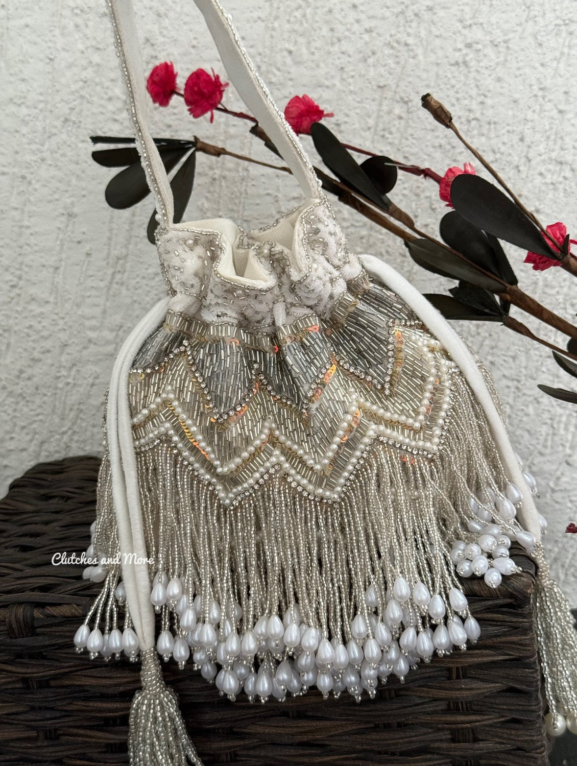 Premium Jhumka Potli White Silver