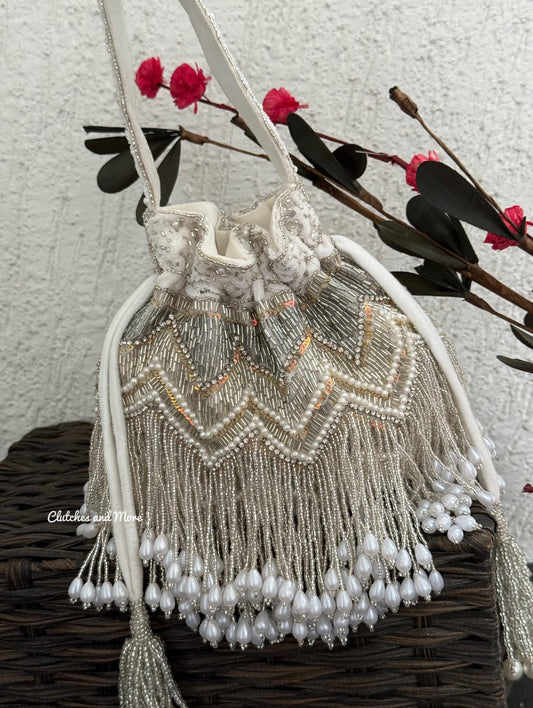 Premium Jhumka Potli White Silver