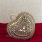 Kiana Kundan Heart Clutch Mini Nude Gold