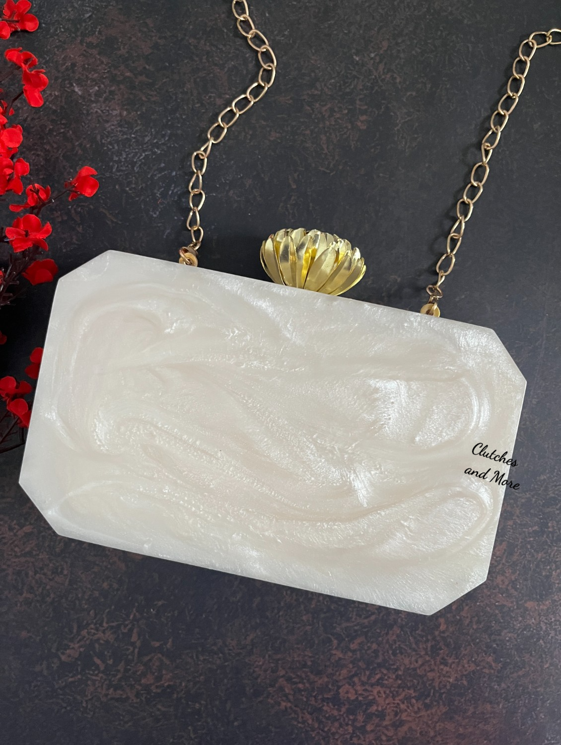 Off White Resin Octagon Clutch