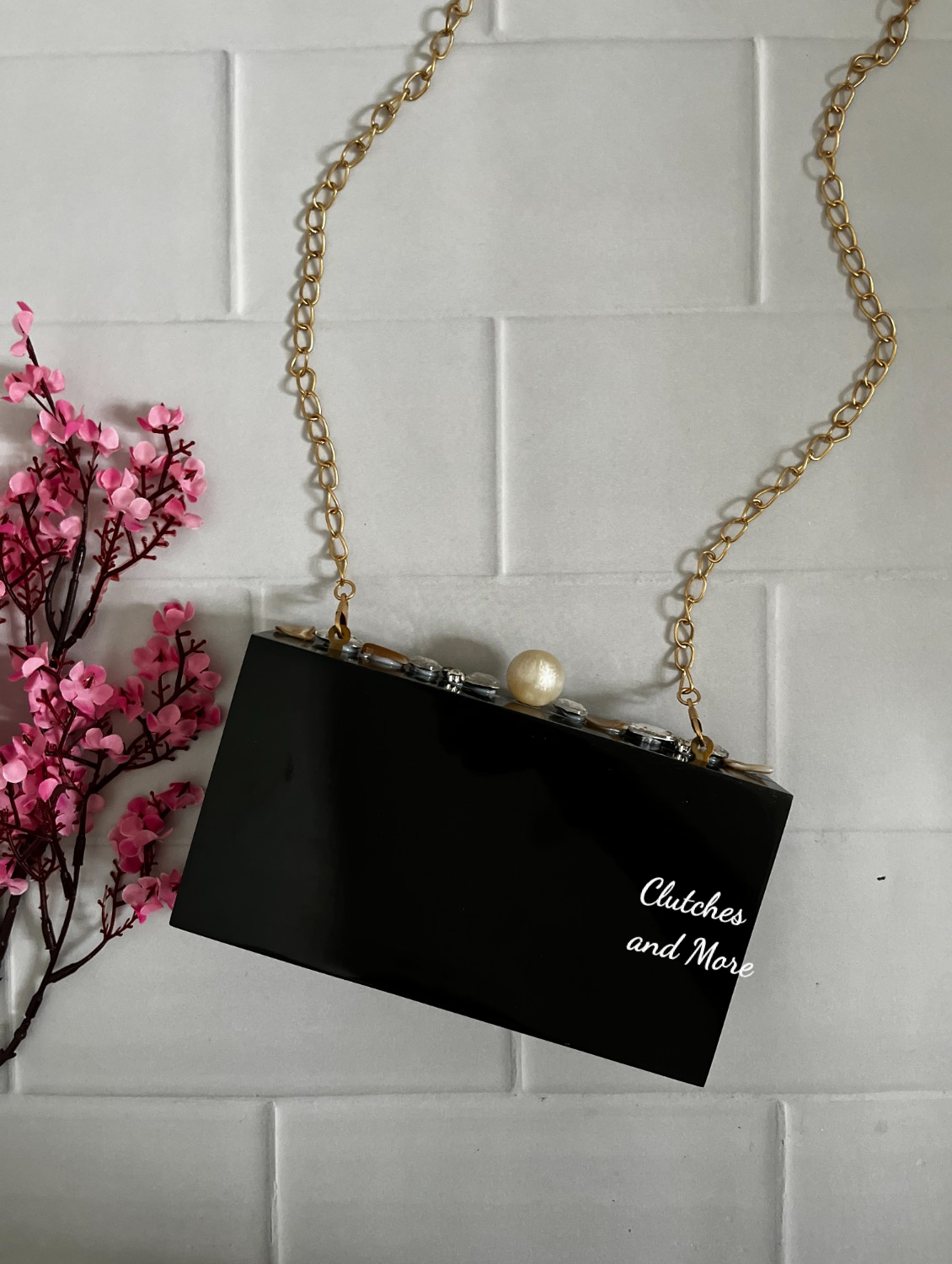 Black resin clutch with Name