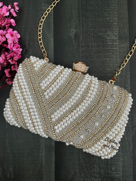 Pearl White Silver clutch