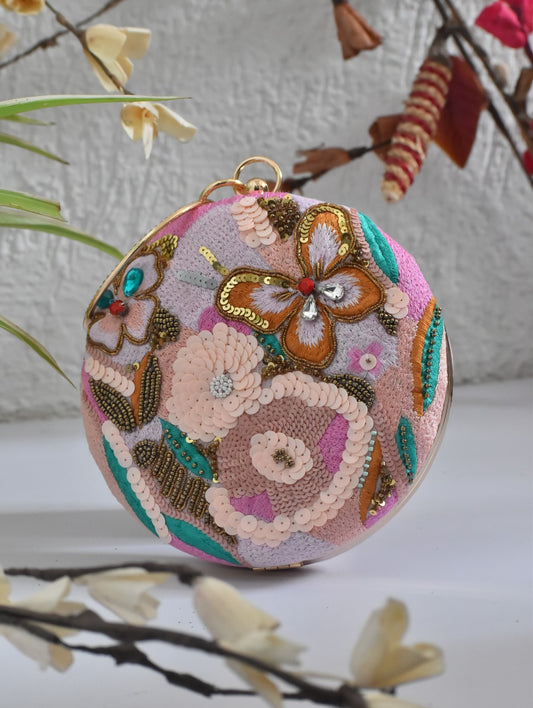 Pink butterfly round clutch