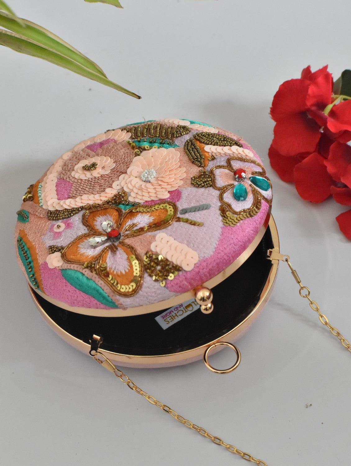 Pink butterfly round clutch