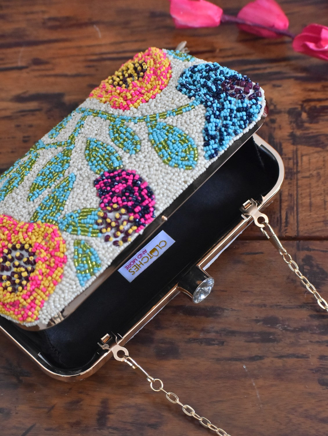 Floral beaded clutch discount bag