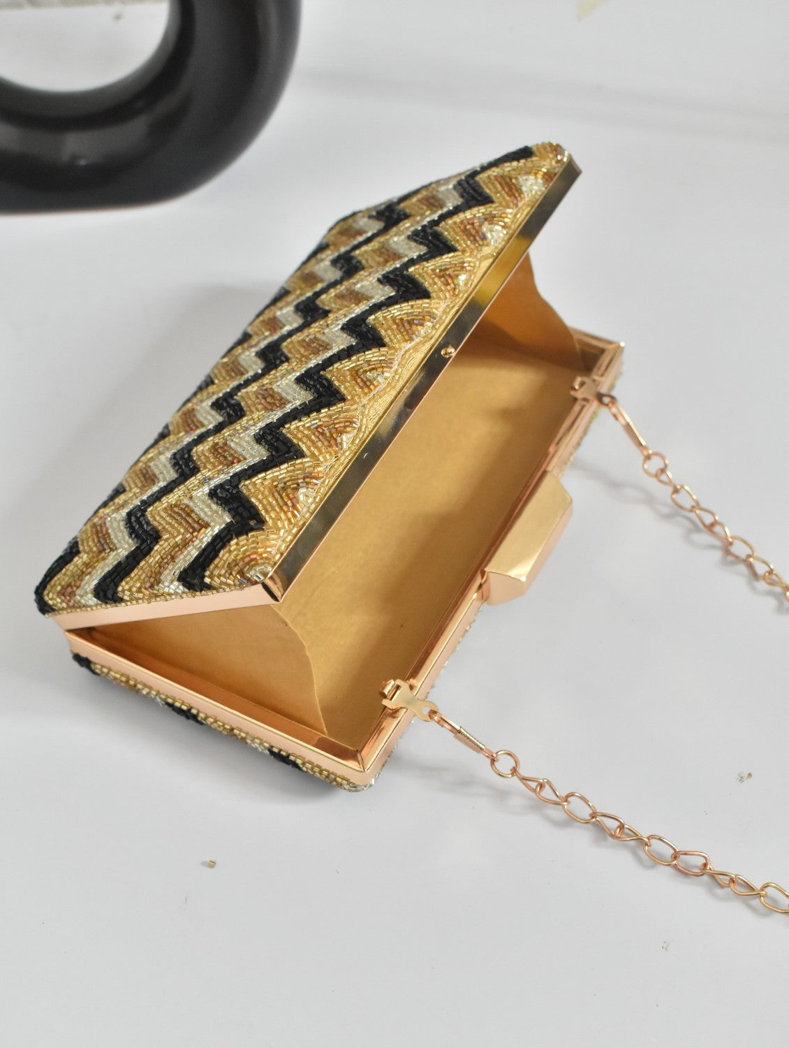 Gold Beaded Zigzag Vintage Evening Bag