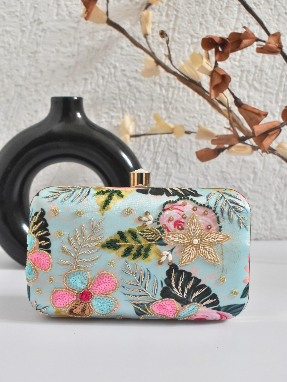 Light Blue Floral clutch