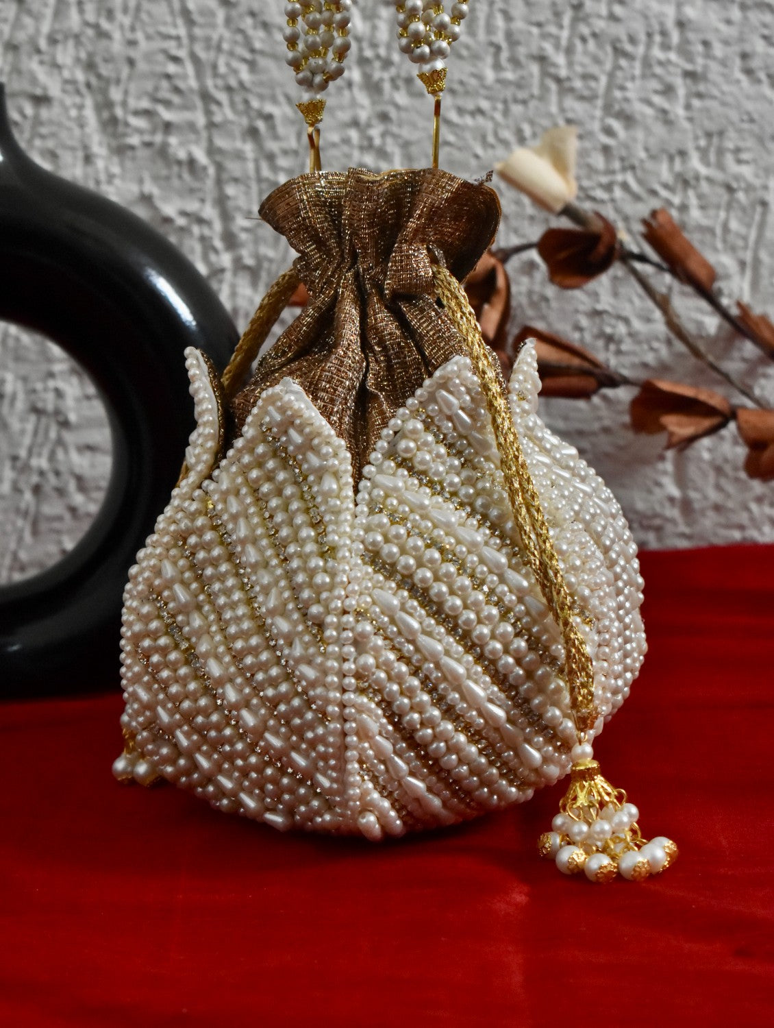 White Lotus Pearl Potli