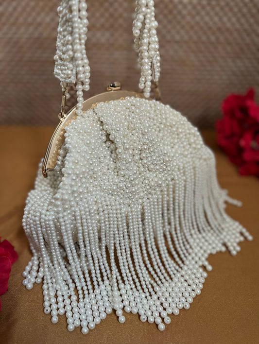 white pearl batua bag