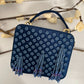 blue briefcase bag style clutch