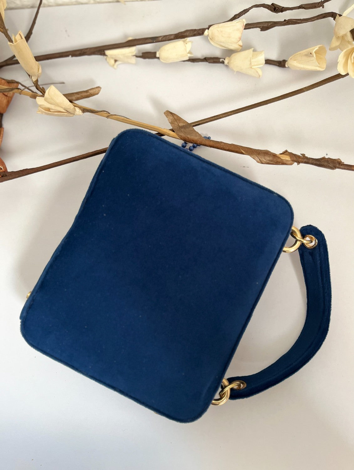 blue briefcase bag style clutch