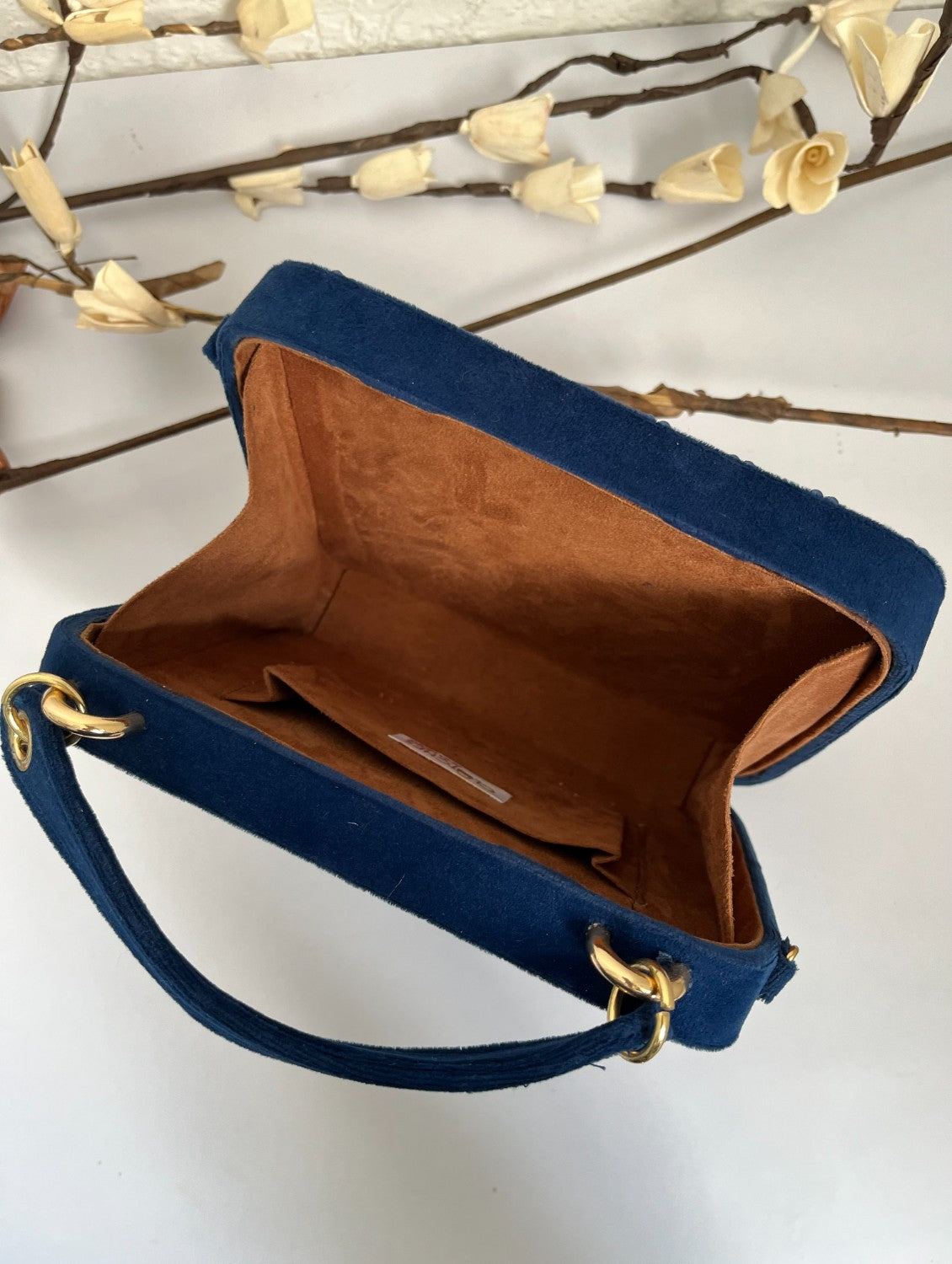 blue briefcase bag style clutch