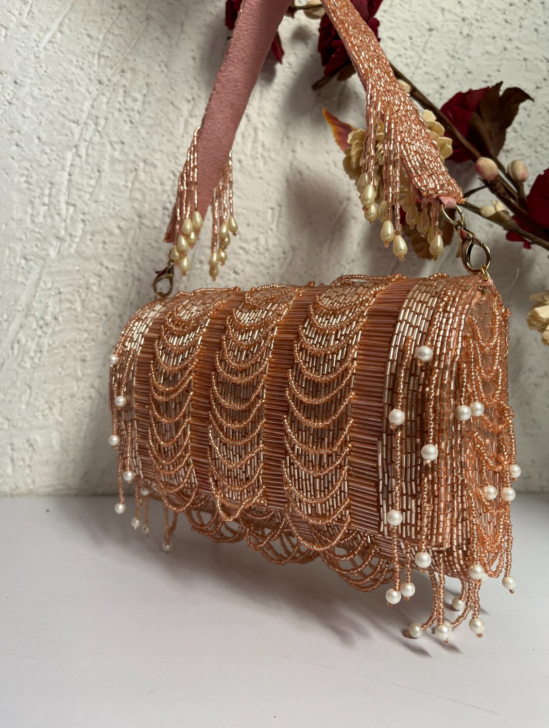 Rose Gold flap box clutch