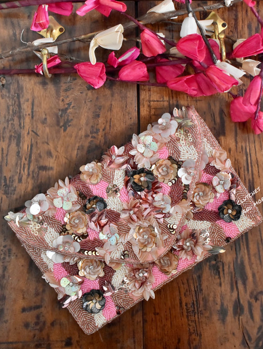 Peach Floral Envelope Bag