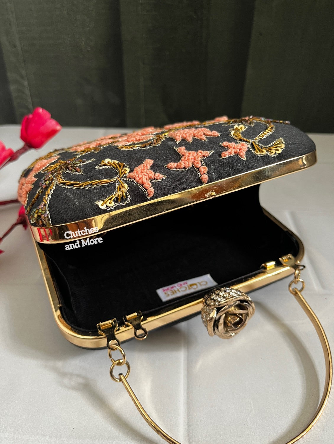 Black Floral Square Clutch