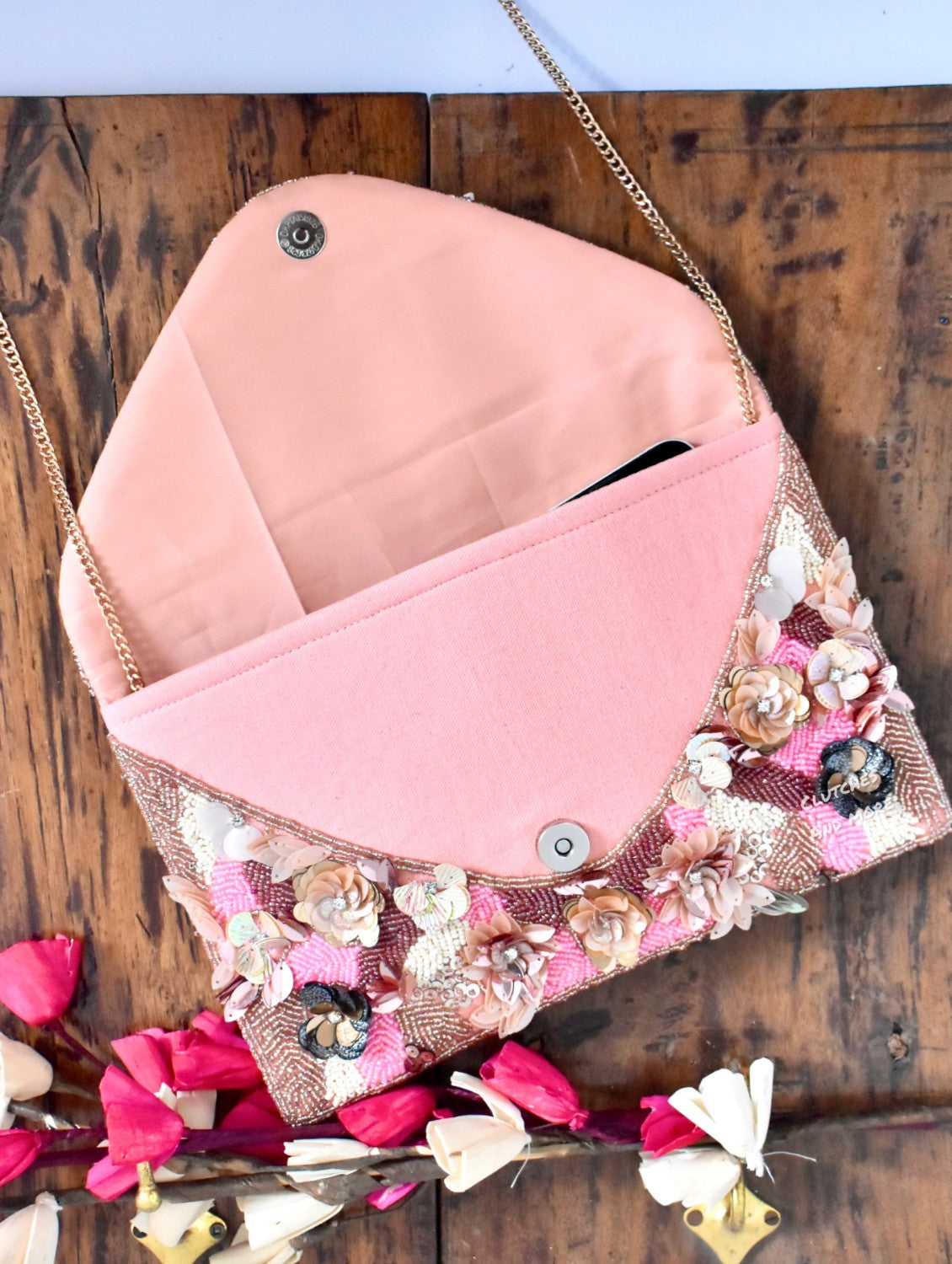 Peach Floral Envelope Bag